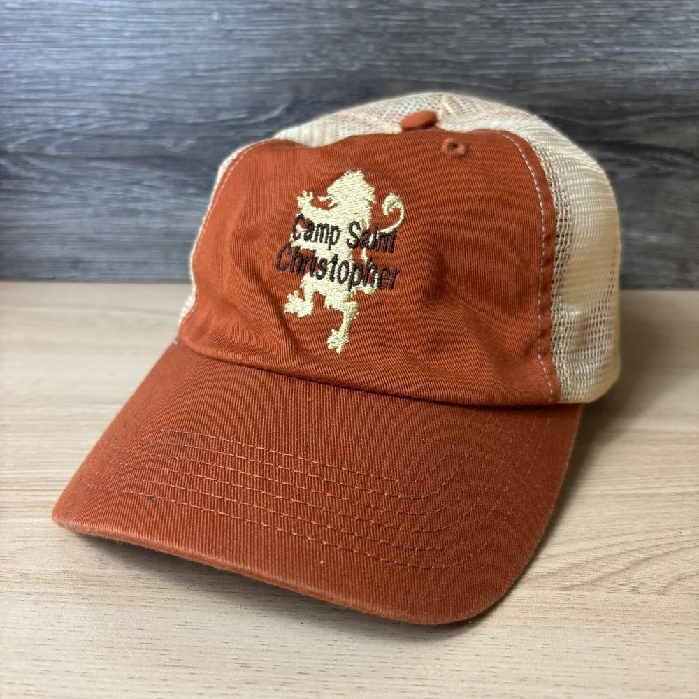 Camp Saint Christopher Hat Cap Strap Back‎ Orange Adjustable